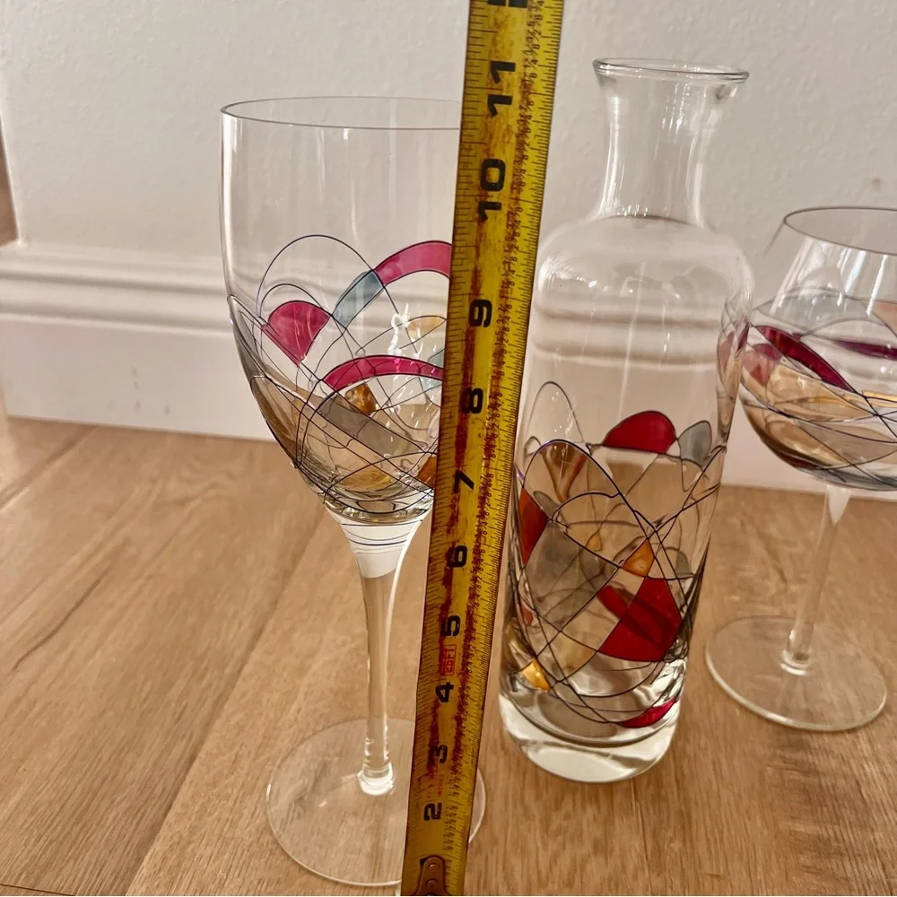 Set Of 4 Romanian Mosaic Stained Glass Crystal, 3‎ PCs Wine Glasses, 1 Decanter